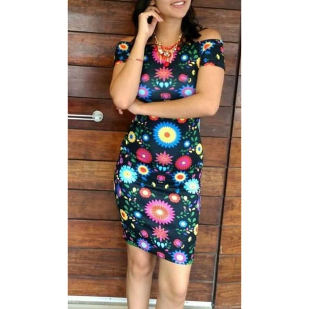 Maravilla Black Bodycon Printed Dress